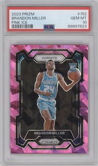 Brandon Miller from the 2023-24 Panini Prizm set featuring a Pink Ice parallel graded by PSA and given an overall grade of 10.