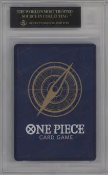 Monkey.D.Luffy from the 2025 One Piece set featuring a Alternate Art parallel graded by Beckett and given an overall grade of 10.