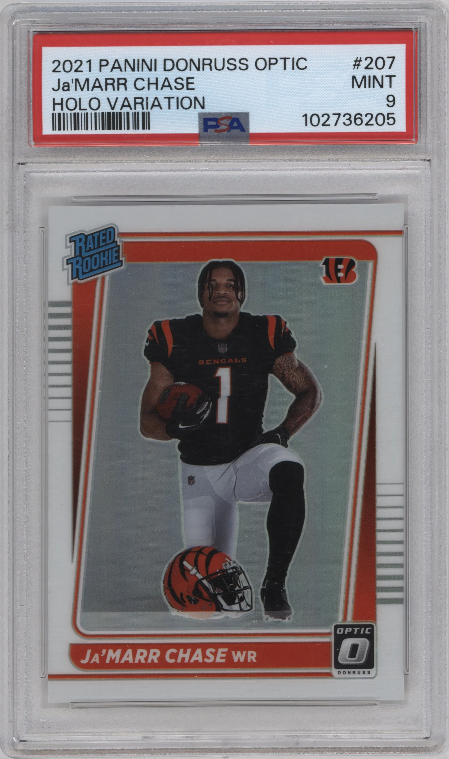 2021 Panini Donruss Optic Rtd.Rke.Holo Var. Ja'Marr Chase #207 PSA 9