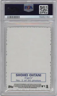 Shohei Ohtani from the 2018 Topps Heritage High Number set graded by PSA and given an overall grade of 10.