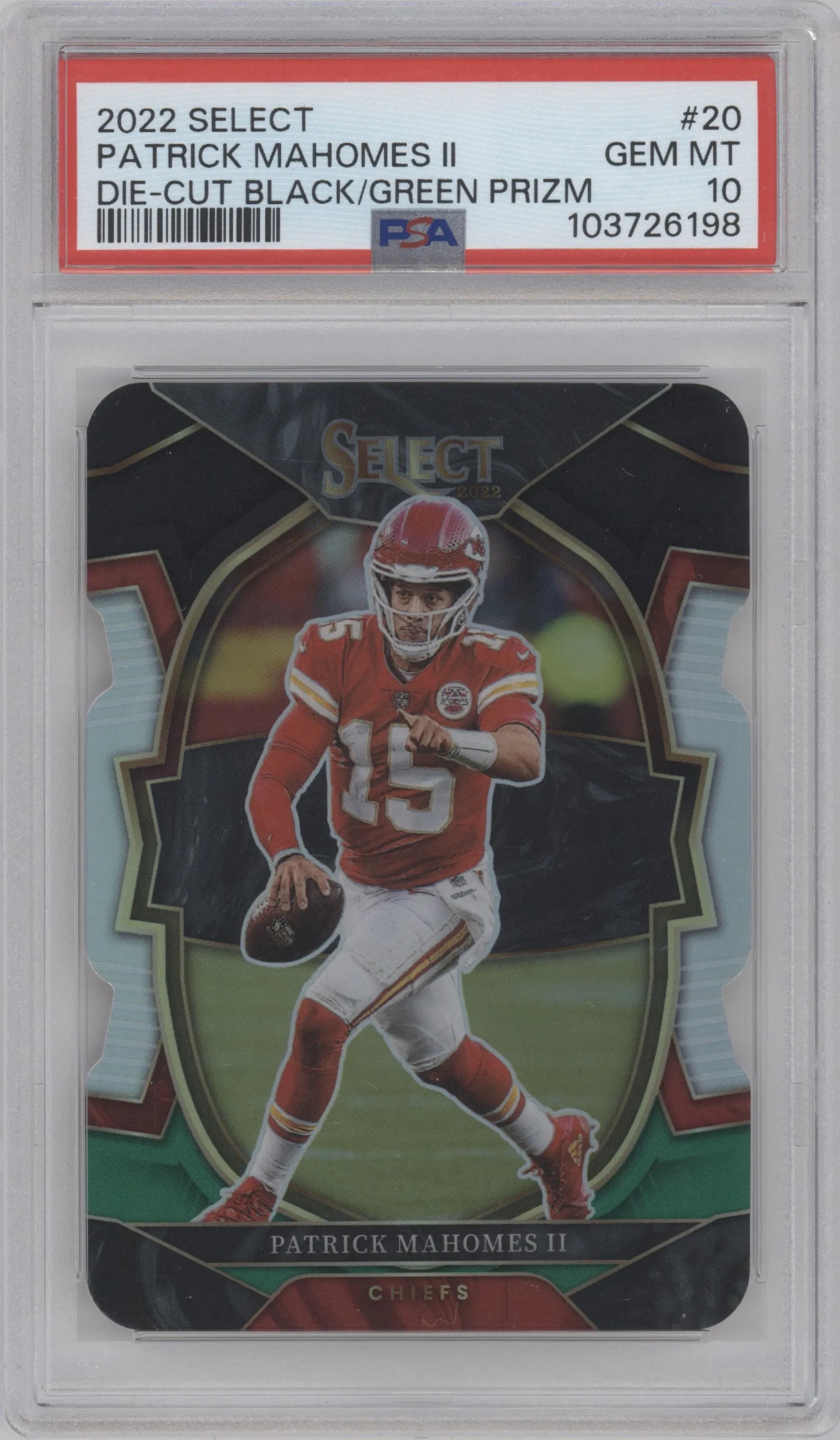 2022 Panini Select Patrick Mahomes II Die-Cut Black/Green PSA 10