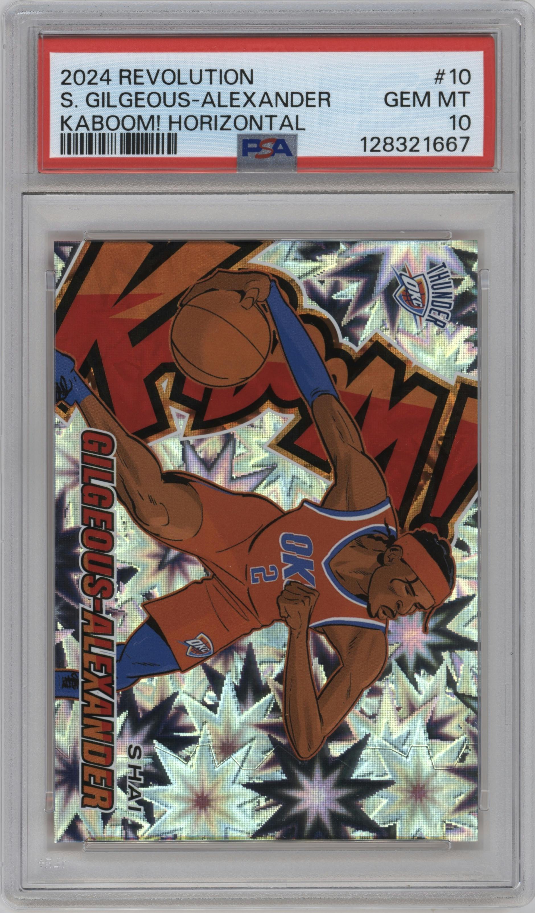 Shai Gilgeous-Alexander from the 2024-25 Panini Revolution set graded by PSA and given an overall grade of 10.