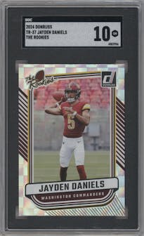 Jayden Daniels from the 2024 Donruss set graded by SGC and given an overall grade of 10.