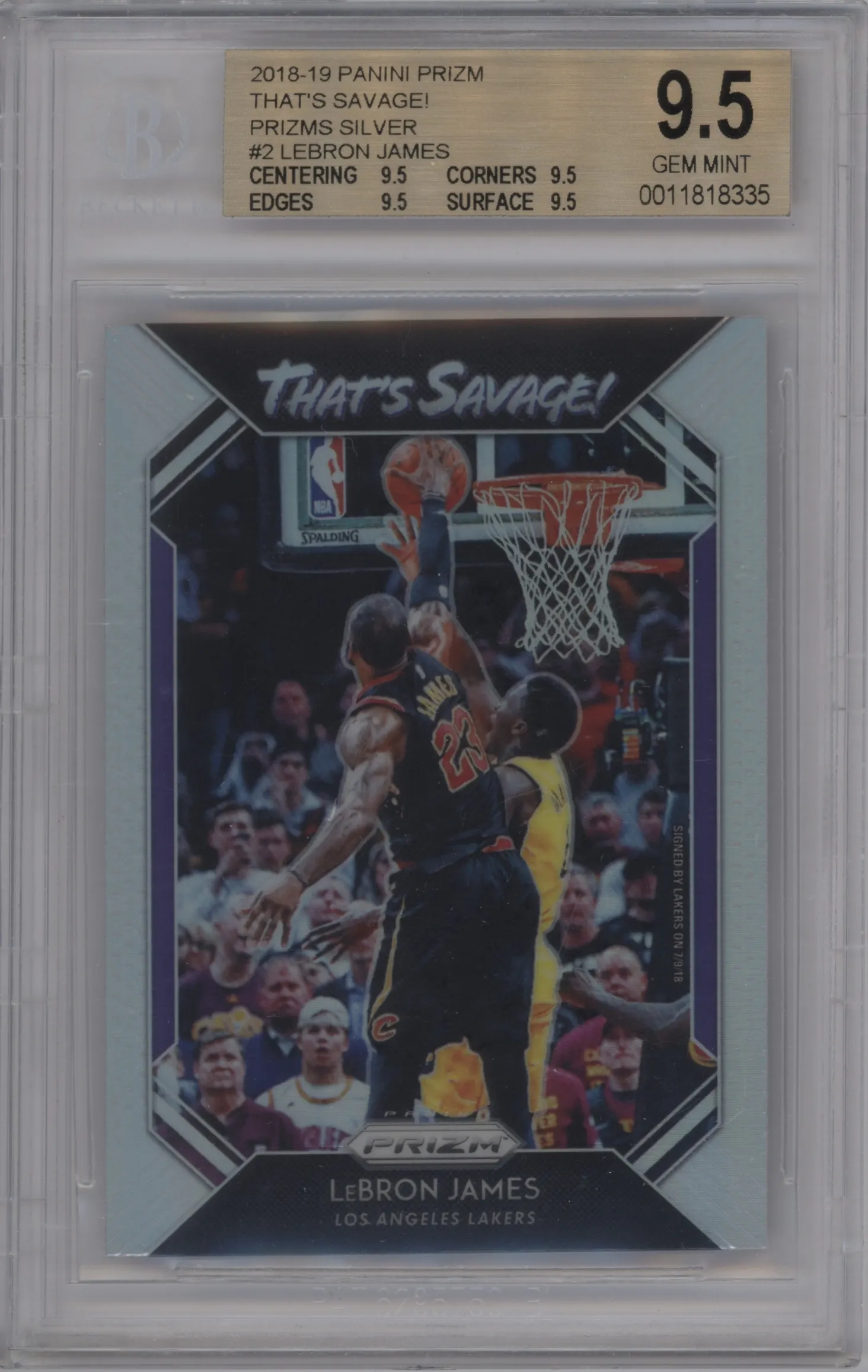 2018 Panini Prizm That's Savage! LeBron James Silver Prizm BGS 9.5