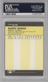 Barry Bonds from the 1986 Fleer Update set graded by PSA and given an overall grade of 10.