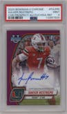 Xavier Restrepo from the 2024 Bowman University Chrome set featuring a Fuchsia Refractor parallel graded by PSA and given an overall grade of 9.
