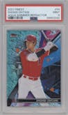 Shohei Ohtani from the 2021 Topps Finest set featuring a Aqua Shimmer Refractor  parallel graded by PSA and given an overall grade of 9.