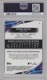 Shohei Ohtani from the 2021 Topps Finest set featuring a Aqua Shimmer Refractor  parallel graded by PSA and given an overall grade of 9.