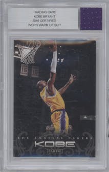 Kobe Bryant from the 2012-13 Panini Kobe Anthology  set featuring a '16 Game Worn Warm Up Suit parallel graded by Beckett.