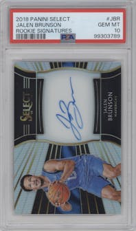 Jalen Brunson from the 2018-19 Panini Select  set graded by PSA and given an overall grade of 10.