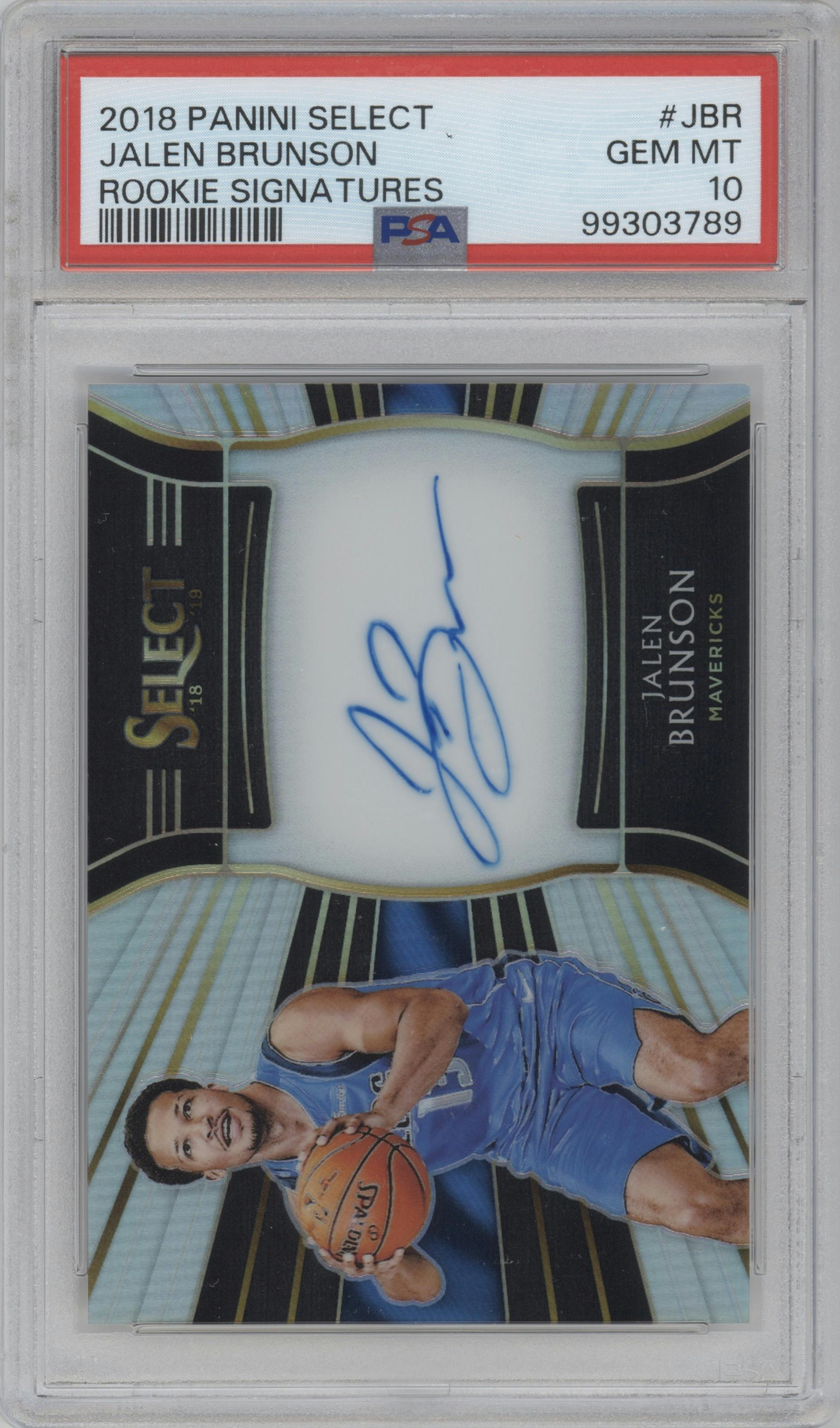 Jalen Brunson from the 2018-19 Panini Select  set graded by PSA and given an overall grade of 10.