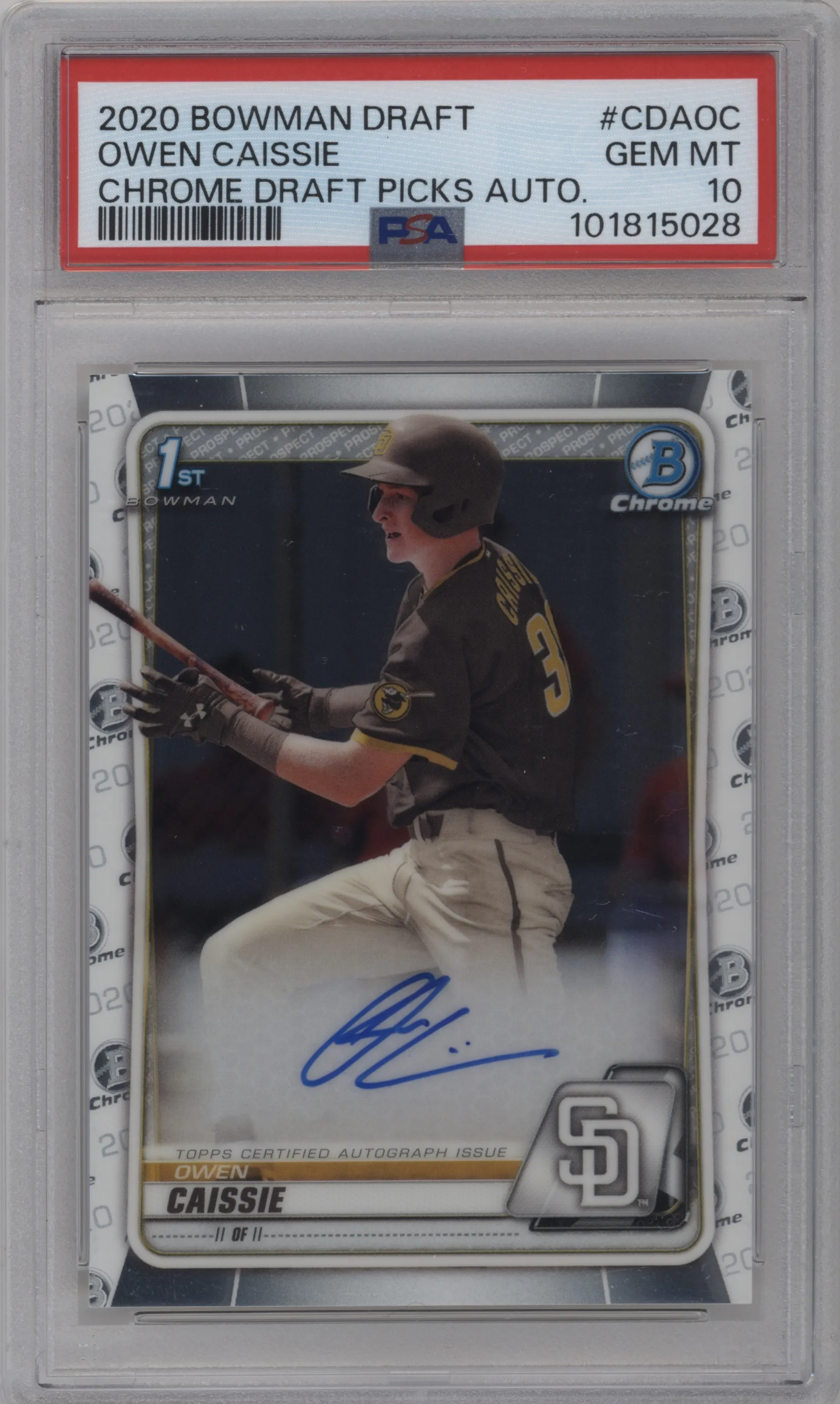 2020 Bowman Draft Chr.DP Auto Owen Caissie PSA 10