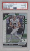 Justin Herbert from the 2020 Panini Prizm Draft Picks set featuring a Silver Prizm parallel graded by PSA and given an overall grade of 10.