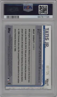 Fernando Tatis Jr. from the 2019 Topps Chrome Update set featuring a X-Fractor parallel graded by PSA and given an overall grade of 10.