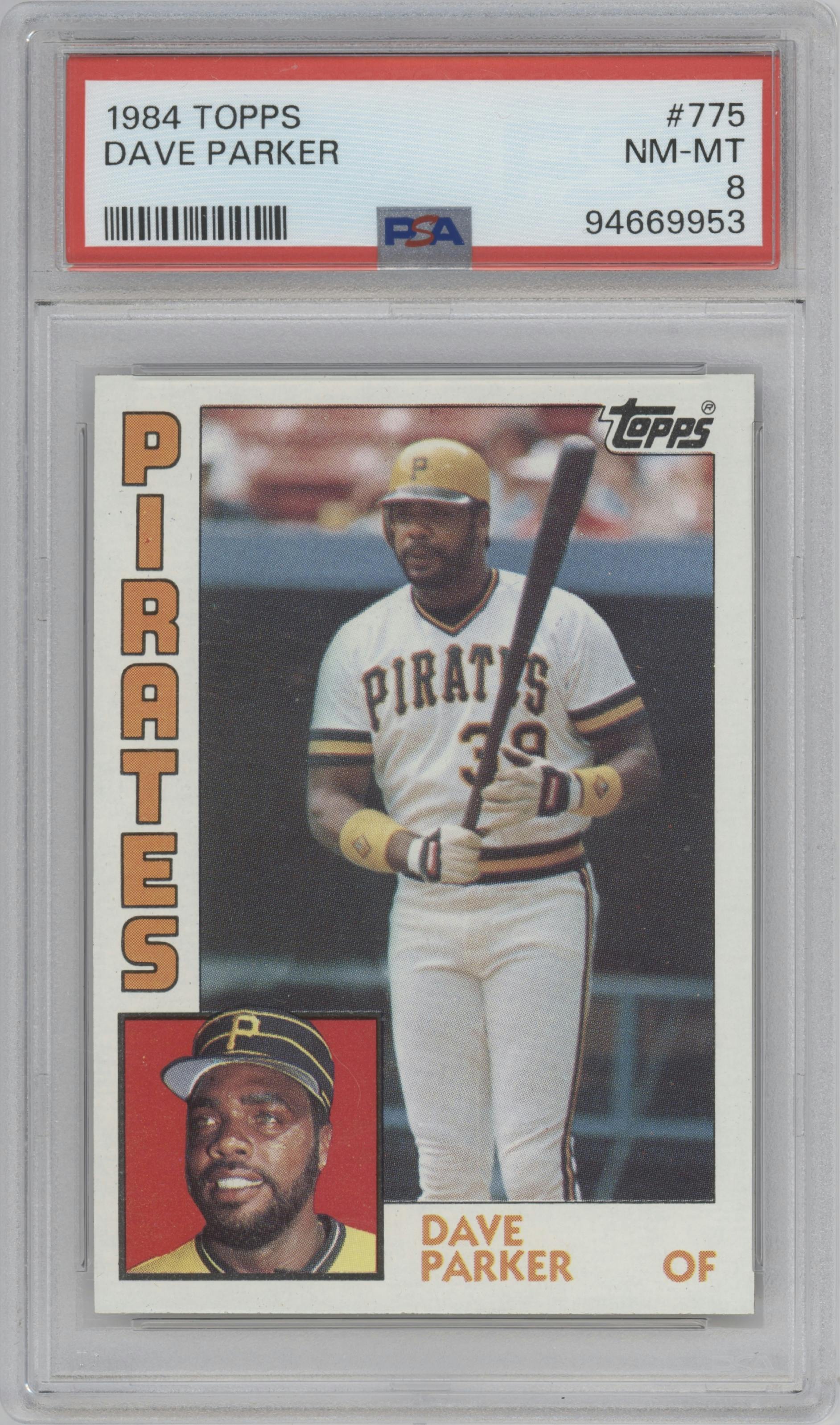 Dave Parker from the 1984 Topps set graded by PSA and given an overall grade of 8.