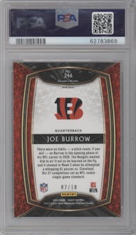 Joe Burrow from the 2020 Panini Select set featuring a Gold Prizm parallel graded by PSA and given an overall grade of 10.