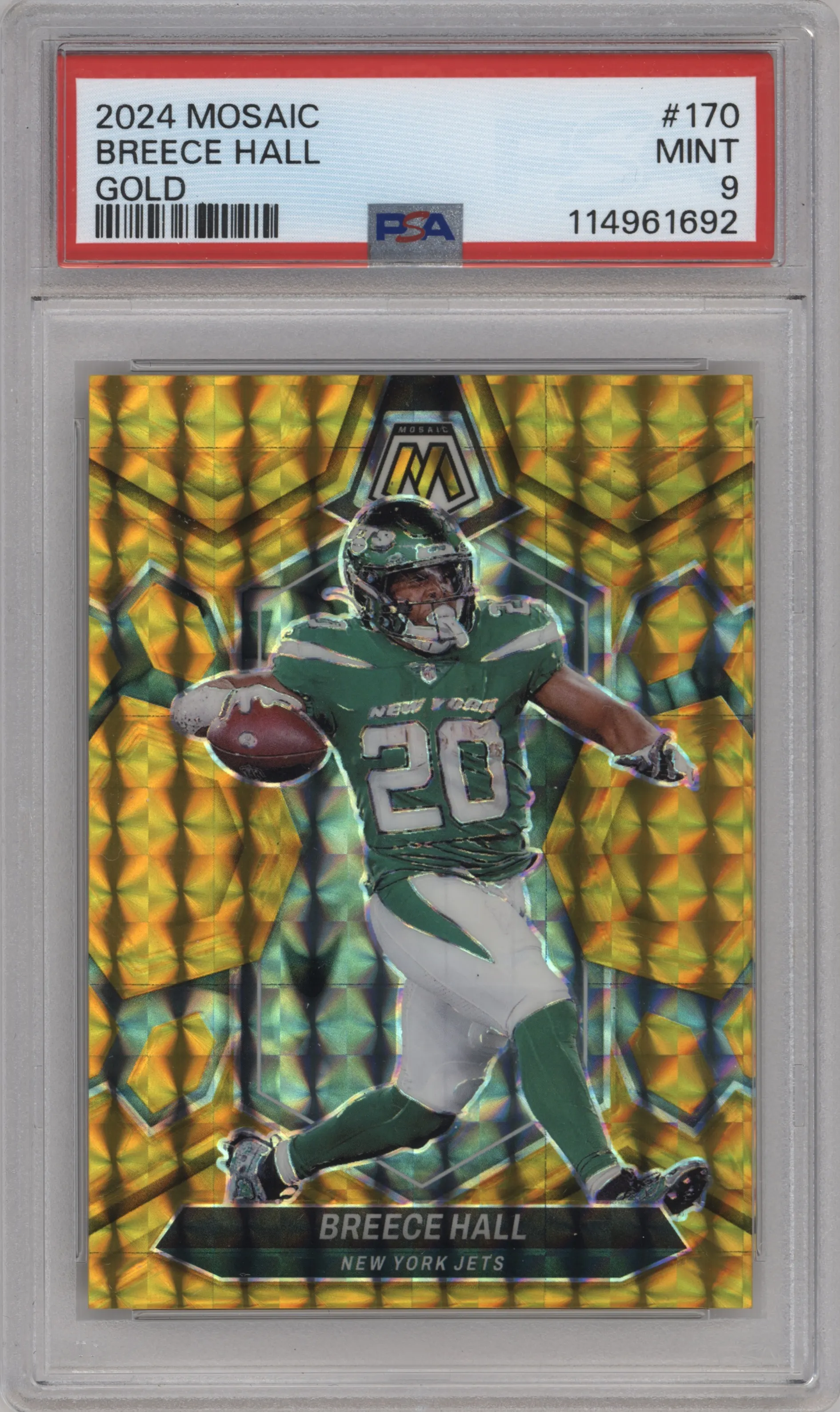 2024 Panini Mosaic Breece Hall Gold #170 PSA 9