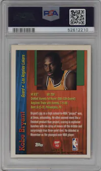 Kobe Bryant from the 1996-97 Topps set graded by PSA and given an overall grade of 8.