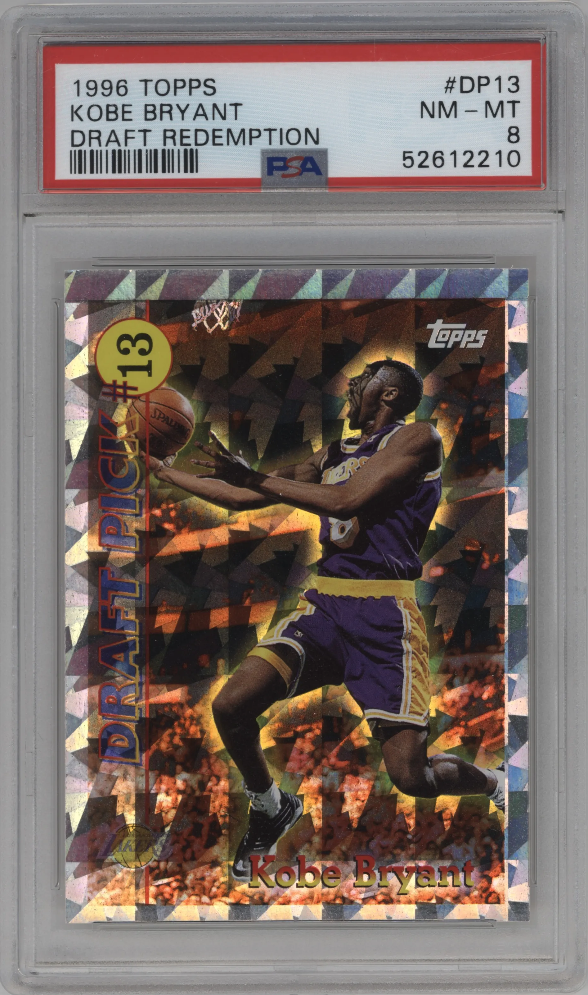 Kobe Bryant from the 1996-97 Topps set graded by PSA and given an overall grade of 8.