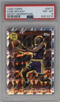 Kobe Bryant from the 1996-97 Topps set graded by PSA and given an overall grade of 8.