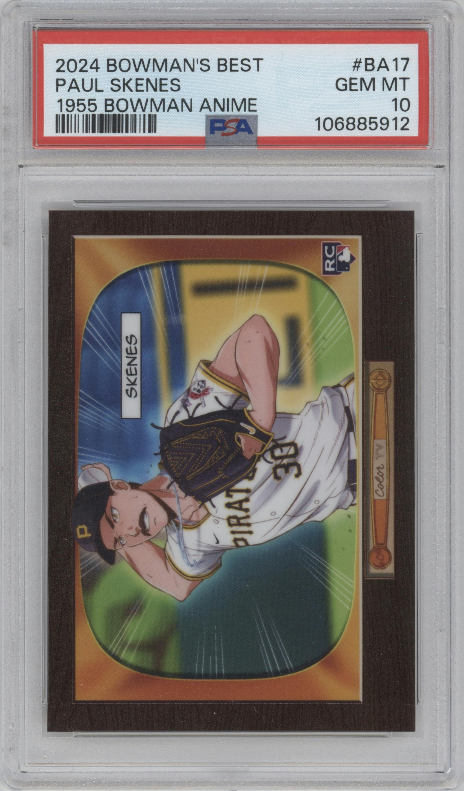 Paul Skenes from the 2024 Bowman's Best set graded by PSA and given an overall grade of 10.