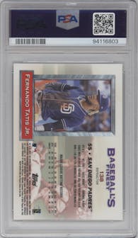 Fernando Tatis Jr. from the 2020 Topps Finest Flashbacks set featuring a Refractor parallel graded by PSA and given an overall grade of 10.