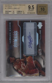 LeBron James from the 2004-05 Upper Deck Pro Sigs set graded by Beckett and given an overall grade of 9.5.