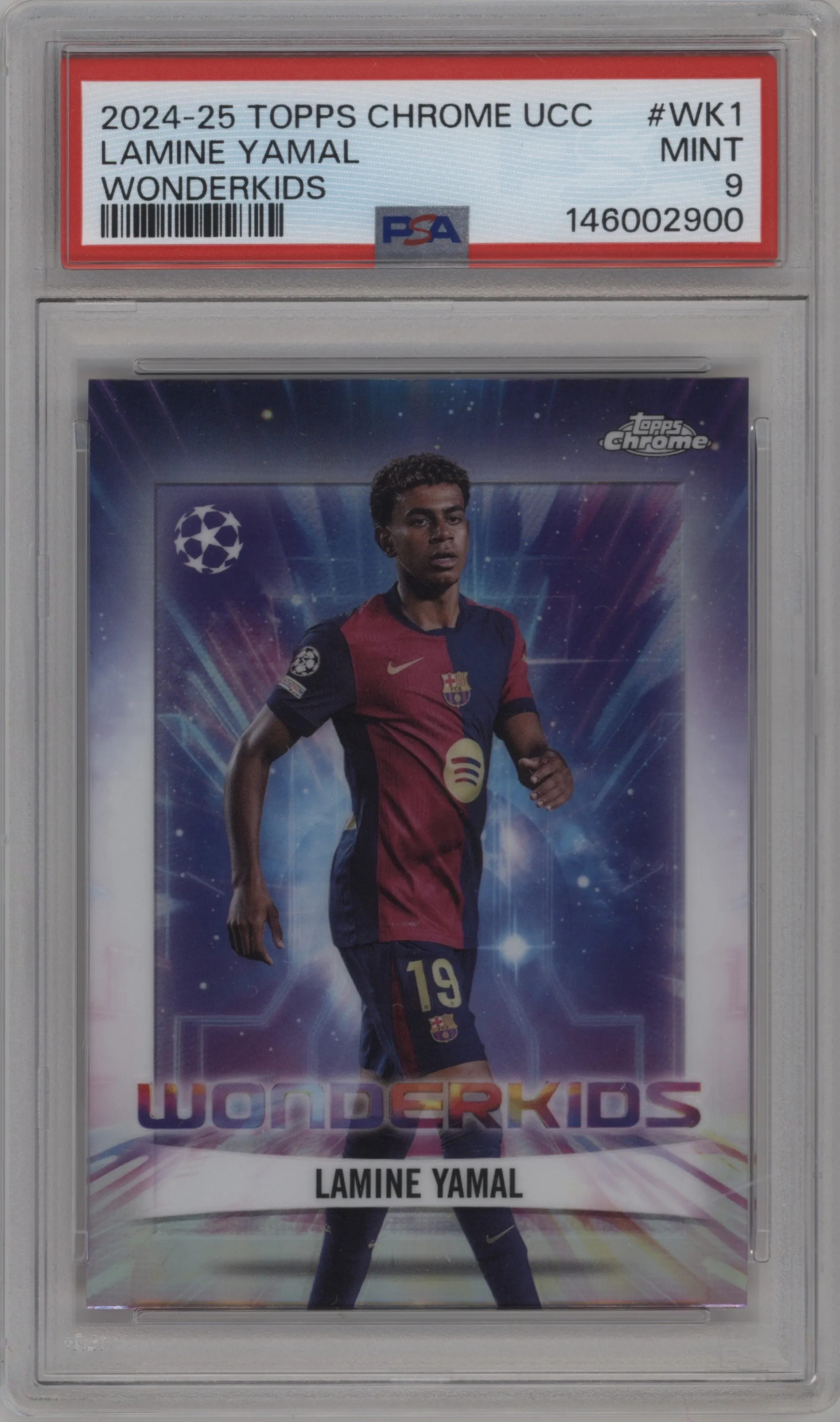 2024 Topps Chrome UEFA Club Competitions Wonderkids Lamine Yamal #WK-1 PSA 9