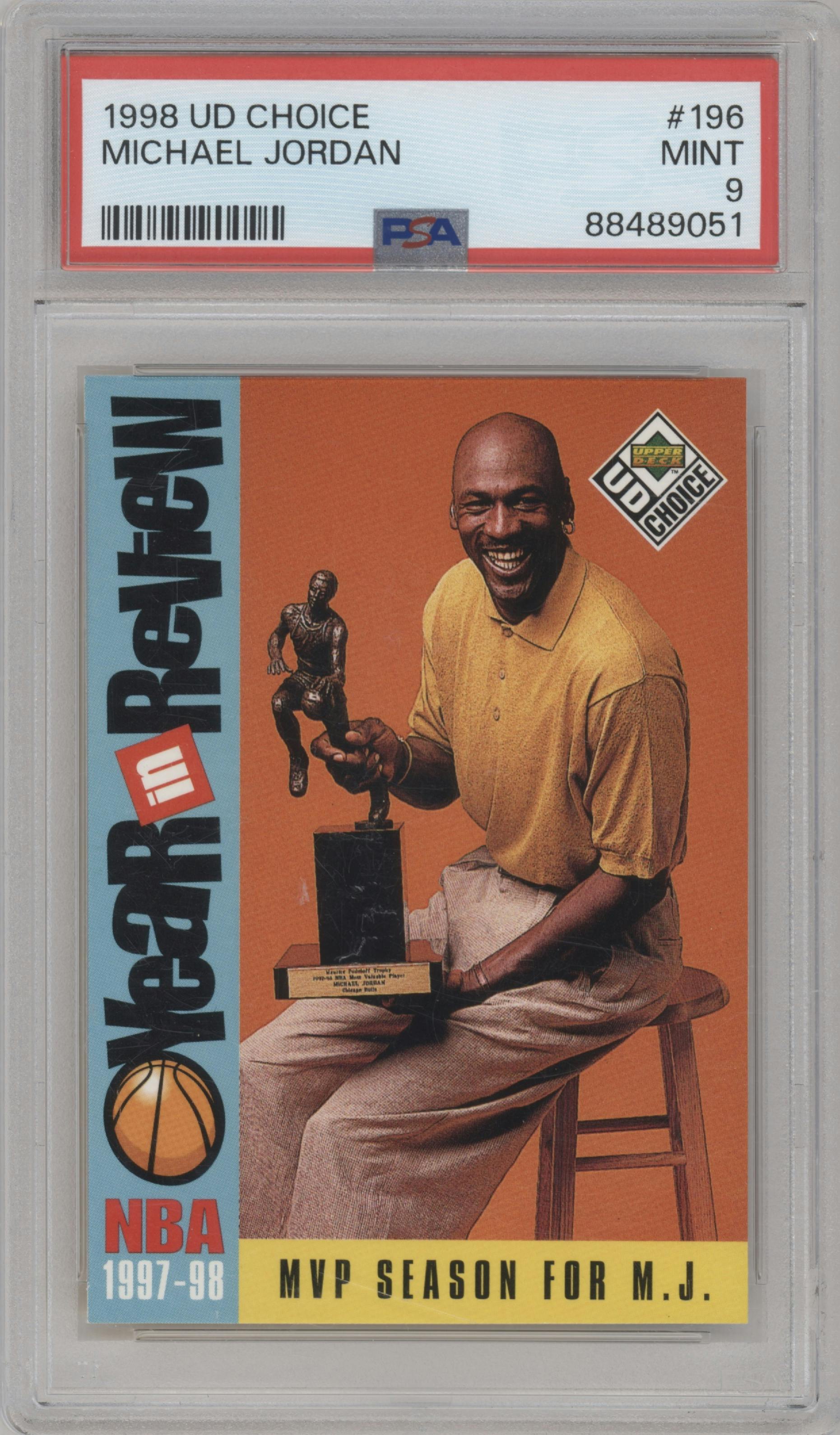 Michael Jordan from the 1998-99 Upper Deck Choice set graded by PSA and given an overall grade of 9.