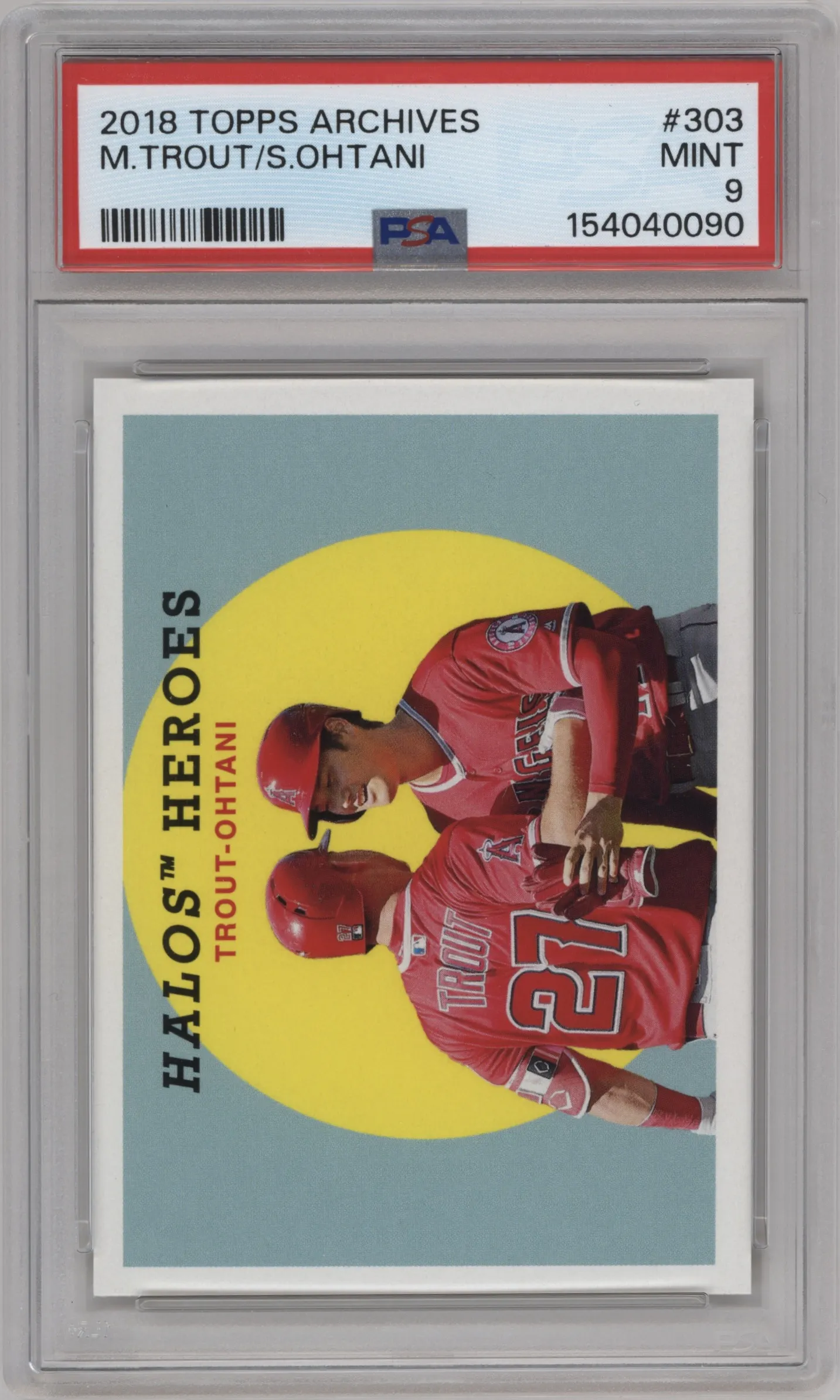 2018 Topps Archives 1959 Topps Combo Mike Trout/Shohei Ohtani #303 PSA 9