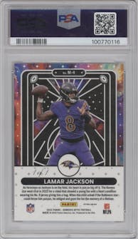Lamar Jackson from the 2022 Panini Donruss Optic set featuring a White Sparkle parallel graded by PSA and given an overall grade of 10.