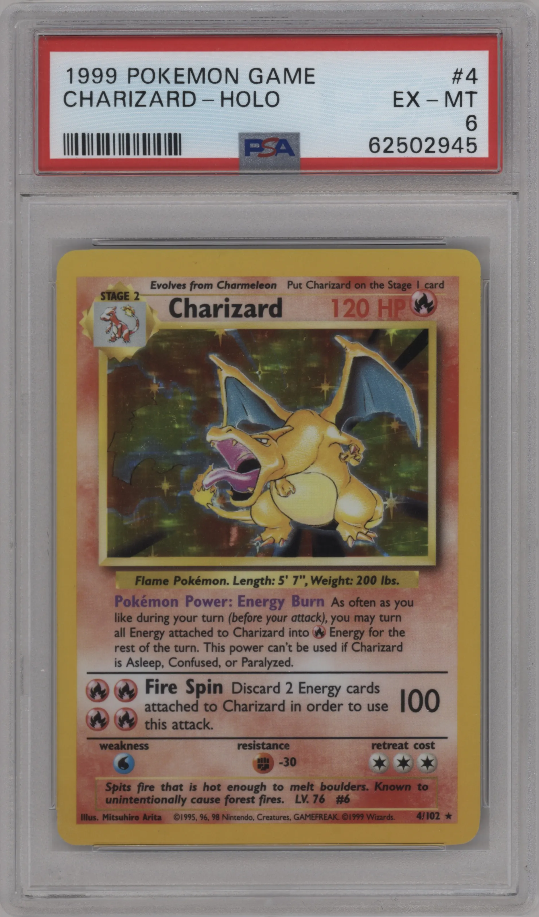 1999 Pokemon Base Set Charizard #4 PSA 6