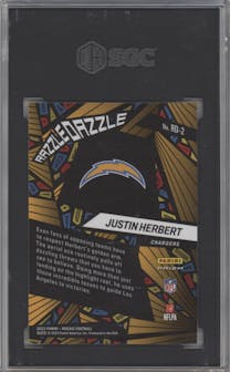 Justin Herbert from the 2023 Panini Mosaic set graded by SGC and given an overall grade of 9.5.
