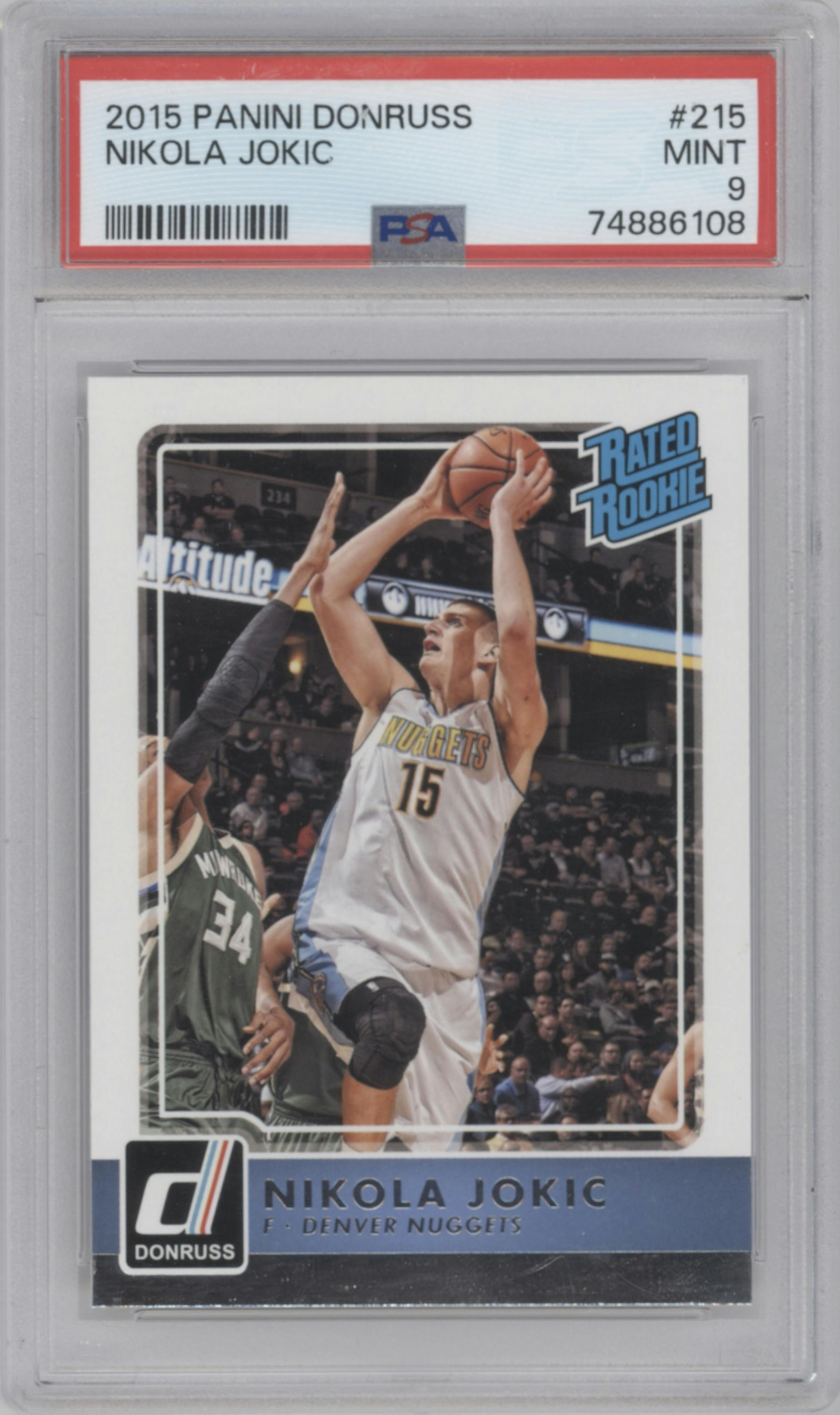 Nikola Jokic from the 2015-16 Panini Donruss Basketball set graded by PSA and given an overall grade of 9.