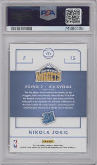 Nikola Jokic from the 2015-16 Panini Donruss Basketball set graded by PSA and given an overall grade of 9.