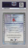 Triston Casas from the 2018 Bowman Draft set featuring a Gold Refractor parallel graded by PSA and given an overall grade of 10.