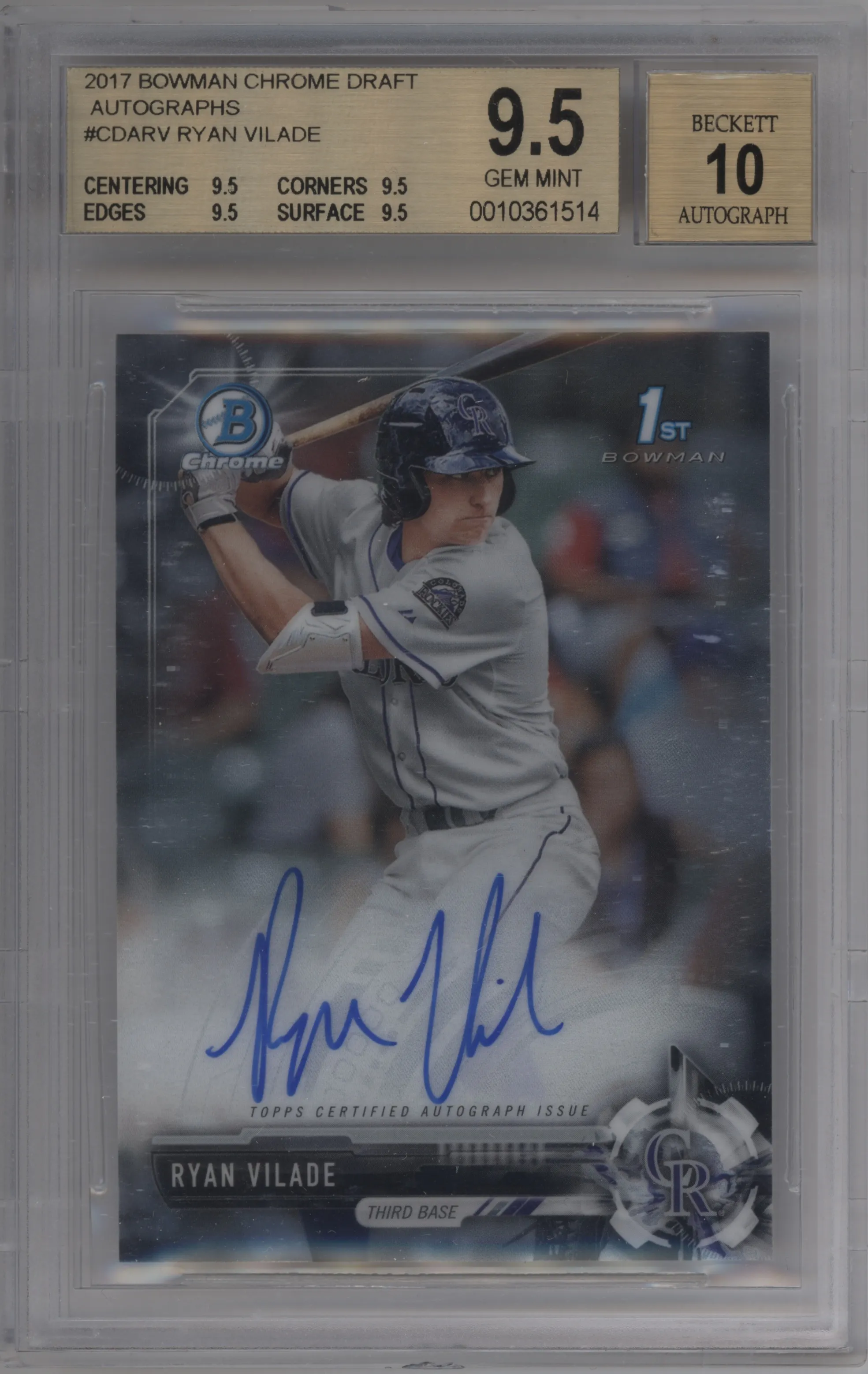2017 Bowman Draft Chr. DP Auto Ryan Vilade #CDA-RV BGS 9.5