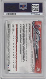 Shohei Ohtani from the 2018 Topps Chrome set featuring a Prism Refractor parallel graded by PSA and given an overall grade of 10.