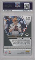Aaron Rodgers from the 2020 Panini Mosaic set featuring a Genesis parallel graded by PSA and given an overall grade of 10.