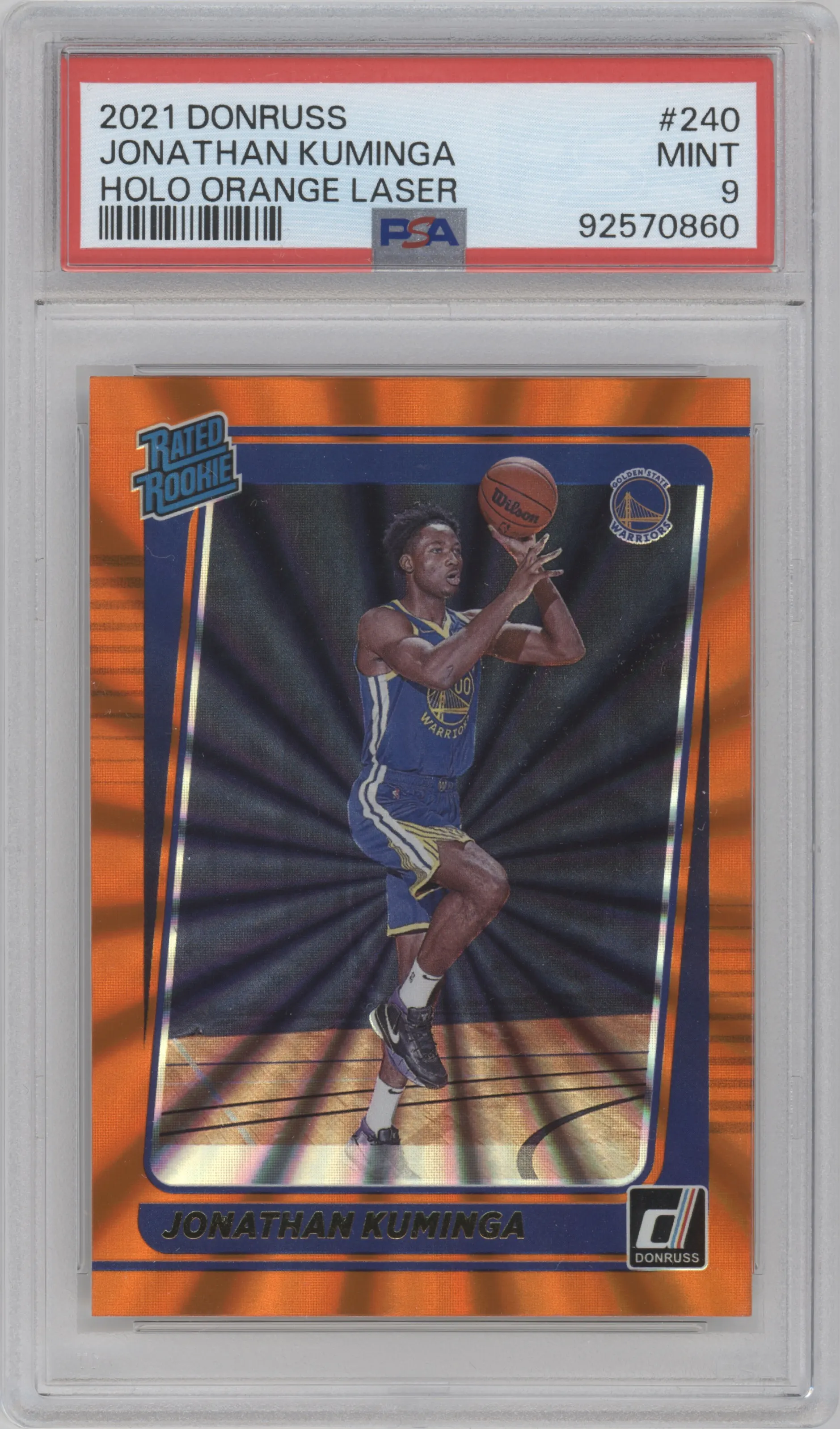 2021 Panini Donruss Rated Rookie Jonathan Kuminga Orange Holo Laser PSA 9
