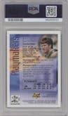 Brett Favre from the 1996 Topps Finest set featuring a Refractor W/ Coating parallel graded by PSA and given an overall grade of 9.