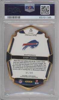Josh Allen from the 2018 Panini Select set featuring a Die-Cut Light Blue Prizm  parallel graded by PSA and given an overall grade of 9.