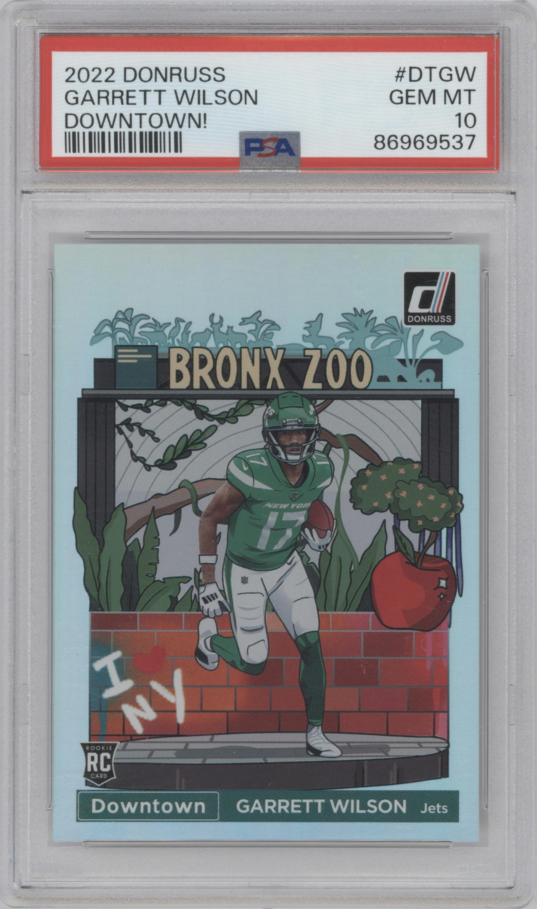 Garrett Wilson from the 2022 Panini Donruss set graded by PSA and given an overall grade of 10.