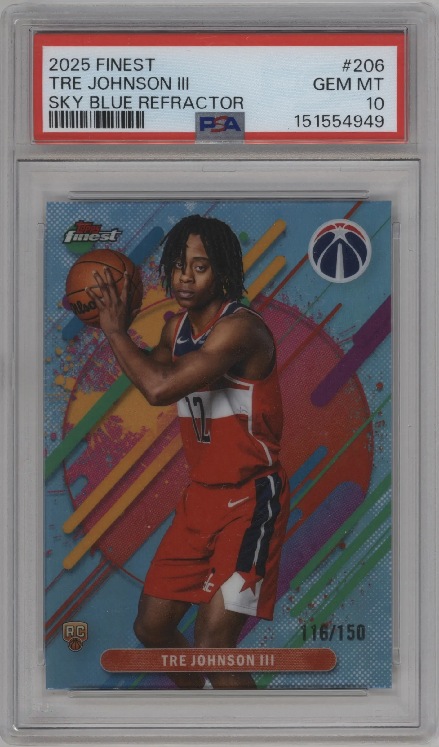2025 Finest Tre Johnson III Sky Blue Refractor PSA 10