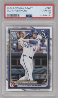 Jac Caglianone  from the 2024 Bowman Draft set graded by PSA and given an overall grade of 10.