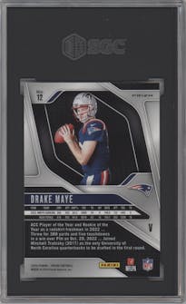 Drake Maye from the 2024 Panini Prizm set graded by SGC and given an overall grade of 9.5.