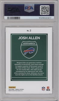 Josh Allen from the 2024 Donruss set graded by PSA and given an overall grade of 9.