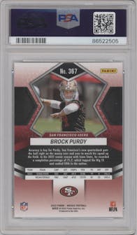 Brock Purdy from the 2022 Panini Mosaic set graded by PSA and given an overall grade of 10.