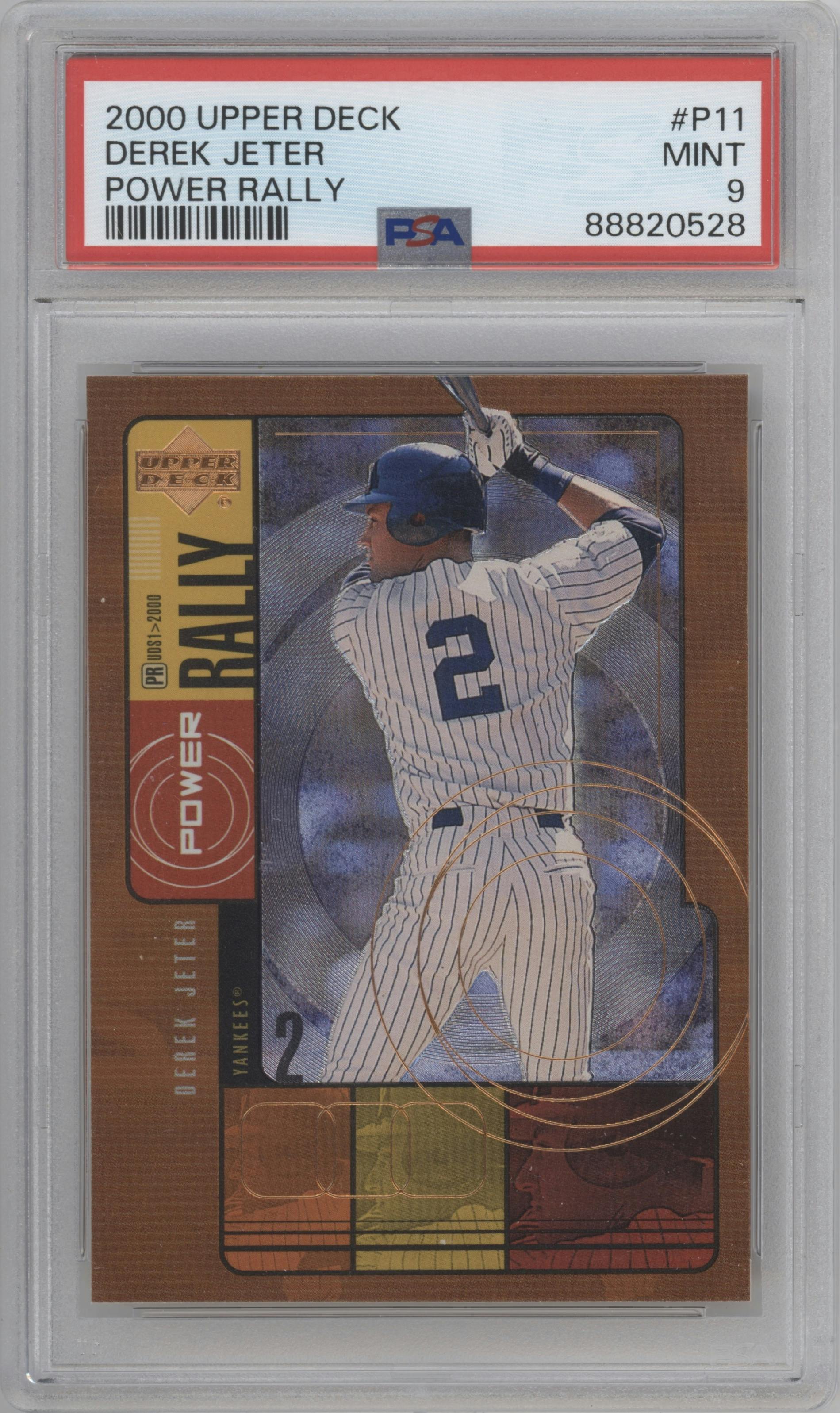 Derek Jeter from the 2000 Upper Deck set graded by PSA and given an overall grade of 9.