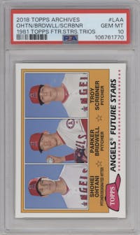 Shohei Ohtani/Parker Bridwell/Troy Scribner from the 2018 Topps Archives set graded by PSA and given an overall grade of 10.